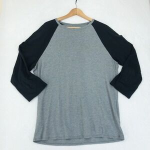 Lululemon Raglan Shirt Mens Large Grey Black 3/4 Sleeve Baseball Tee Bodhi